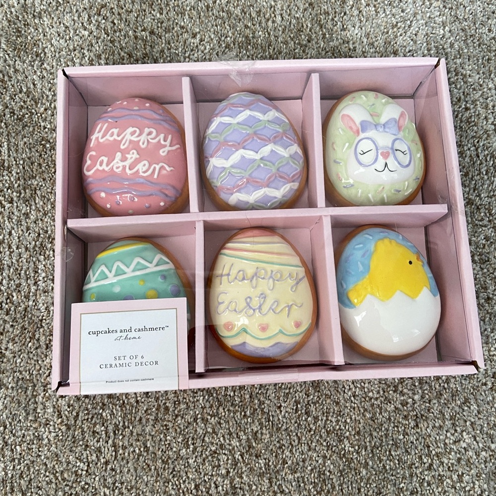 Cupcakes and Cashmere 6pc Ceramic Easter Egg Sugar Cookie Decor Set NIB - Picture 8 of 8
